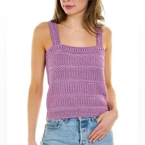 New Vince Womens Sweater XS Purple Cotton Crochet Knit Sleeveless Camisole Tank